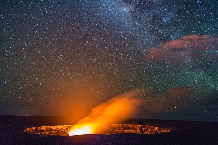 Lava glow beneath the Milky Way